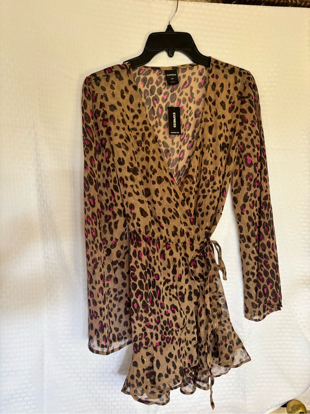 Express Leopard with pink and sparkles Print Wrap Blouse